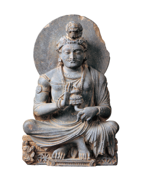 「菩薩坐像」（クシャン朝）2～3世紀