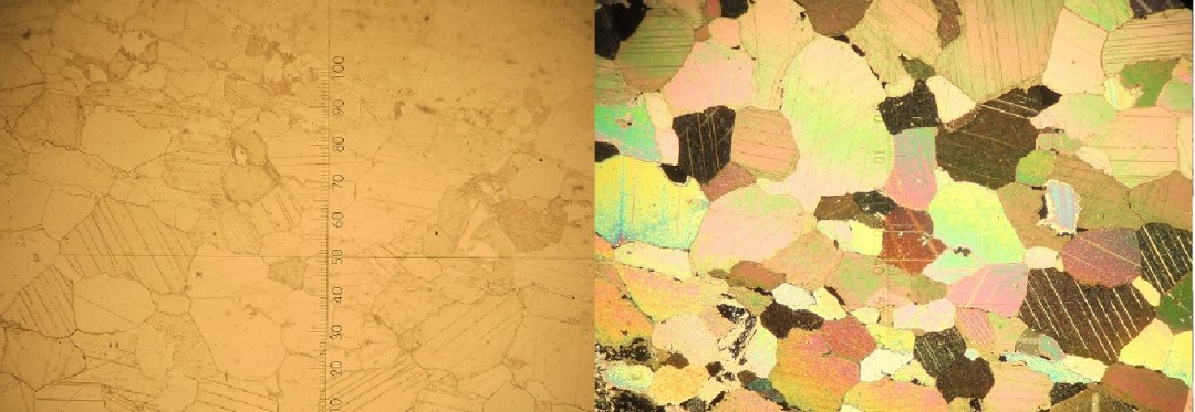 写真７　結晶質石灰岩（粟国島）： 左（オープン）写真右（クロス）