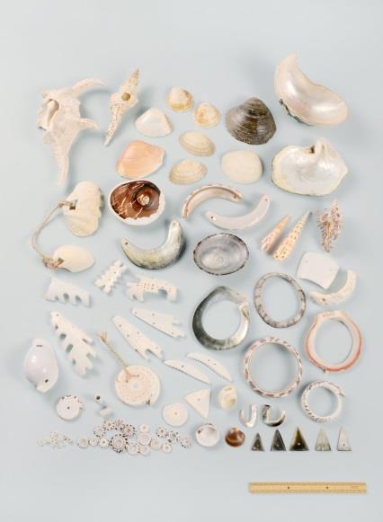 沖縄の先史時代に見られるさまざまな貝器（再現品）