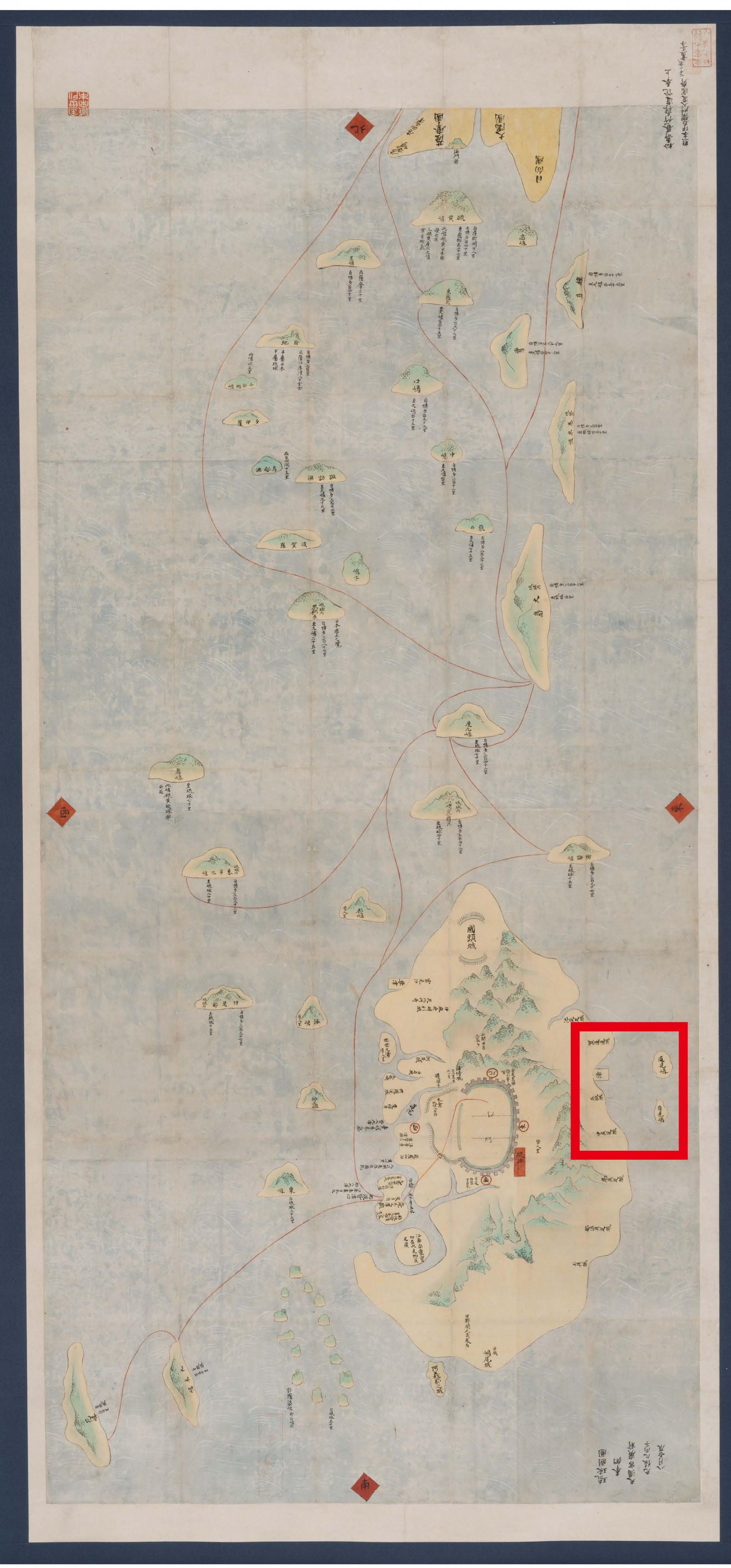 琉球国図（赤枠は写真２－２拡大部分)