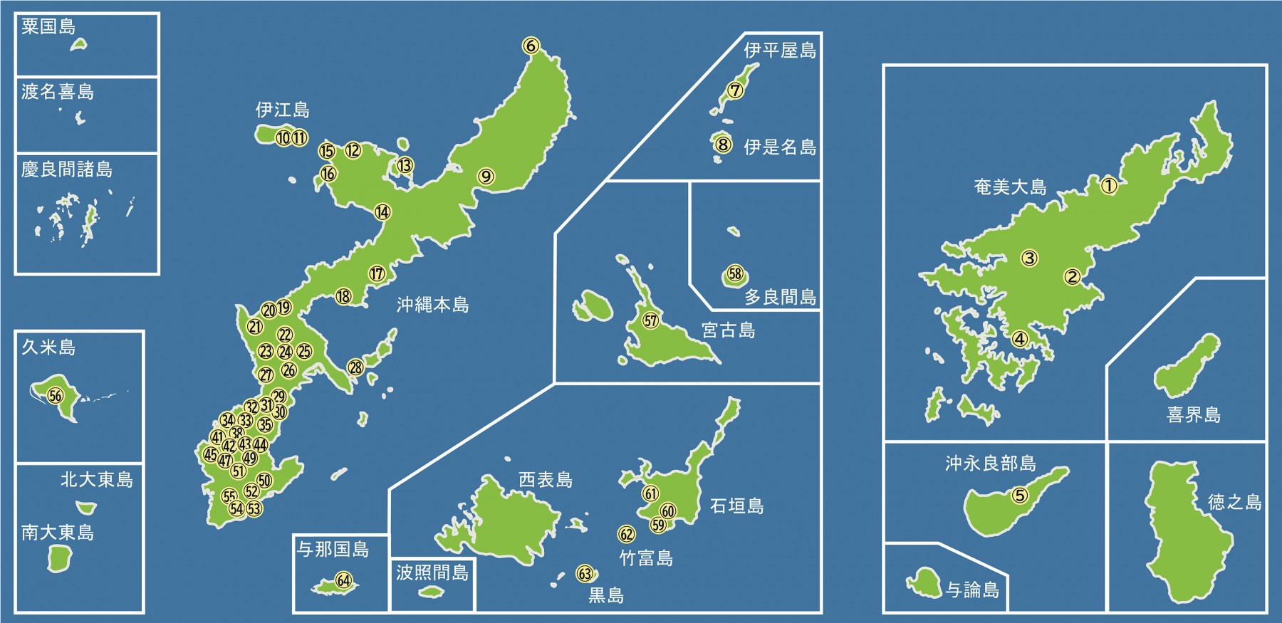 図１　沖縄県博物館協会加盟機関の所在地