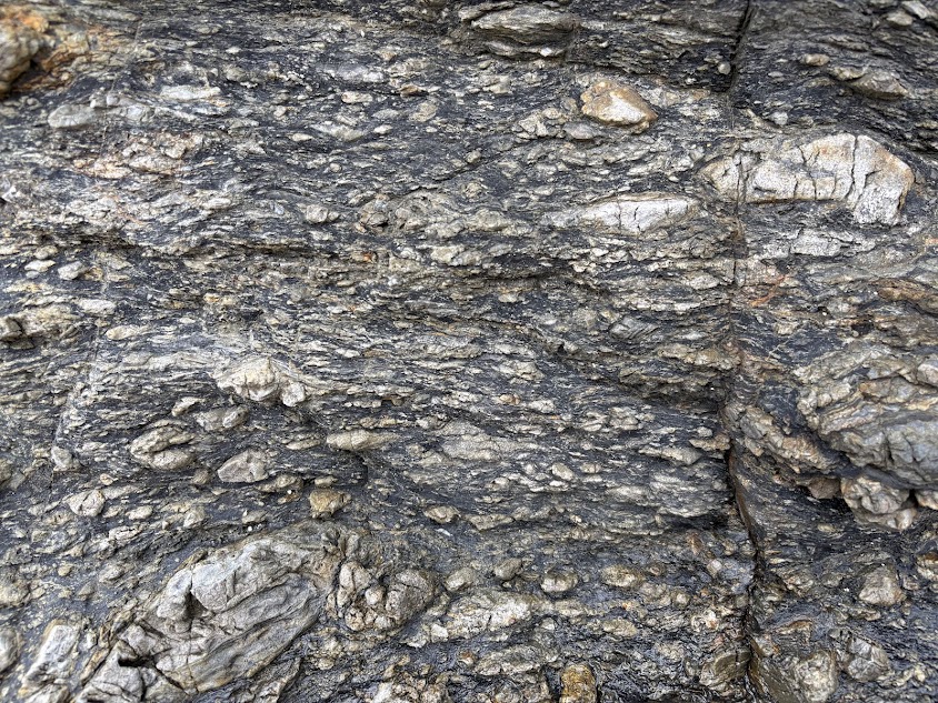 前島の地質（千枚岩を主体に砂岩が挟まる）